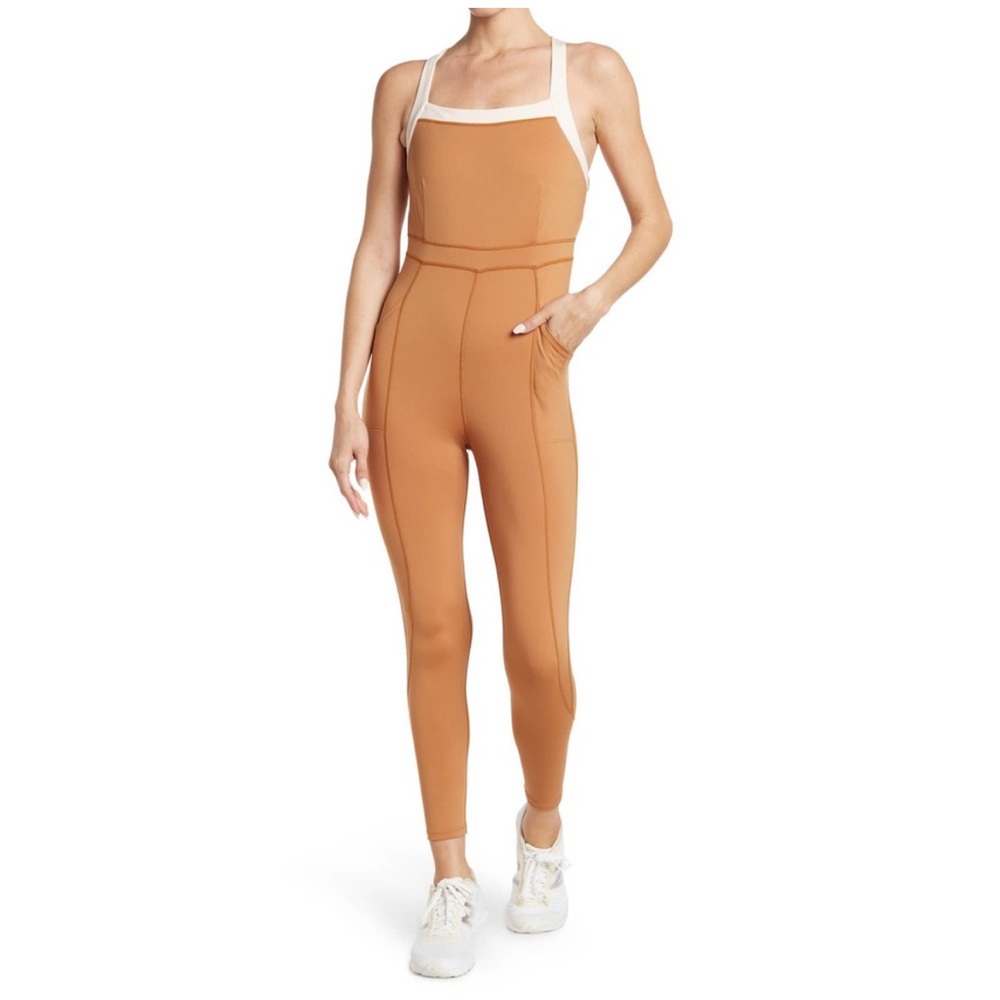 Free People Tan/brown Jumpsuit with White Trim